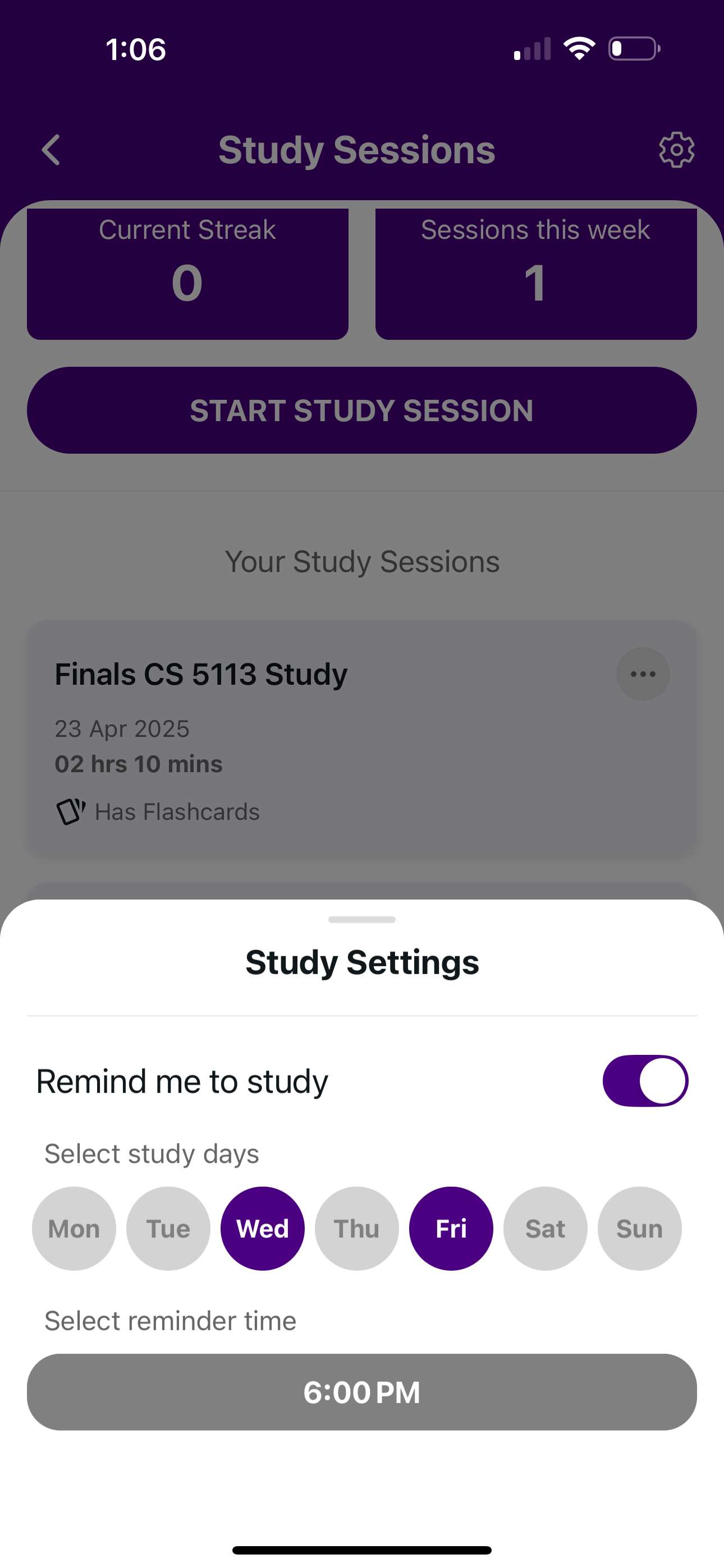 Reminders for Study Goals
